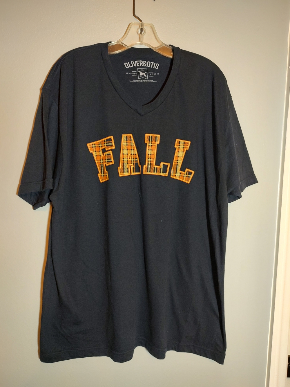 Women's Navy V‑Neck 'FALL' Graphic Tee